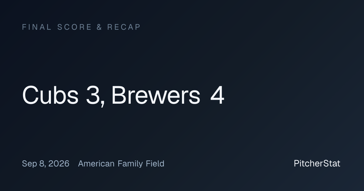 Cubs 3, Brewers 4 — Final Score, Sep 8, 2026 | PitcherStat