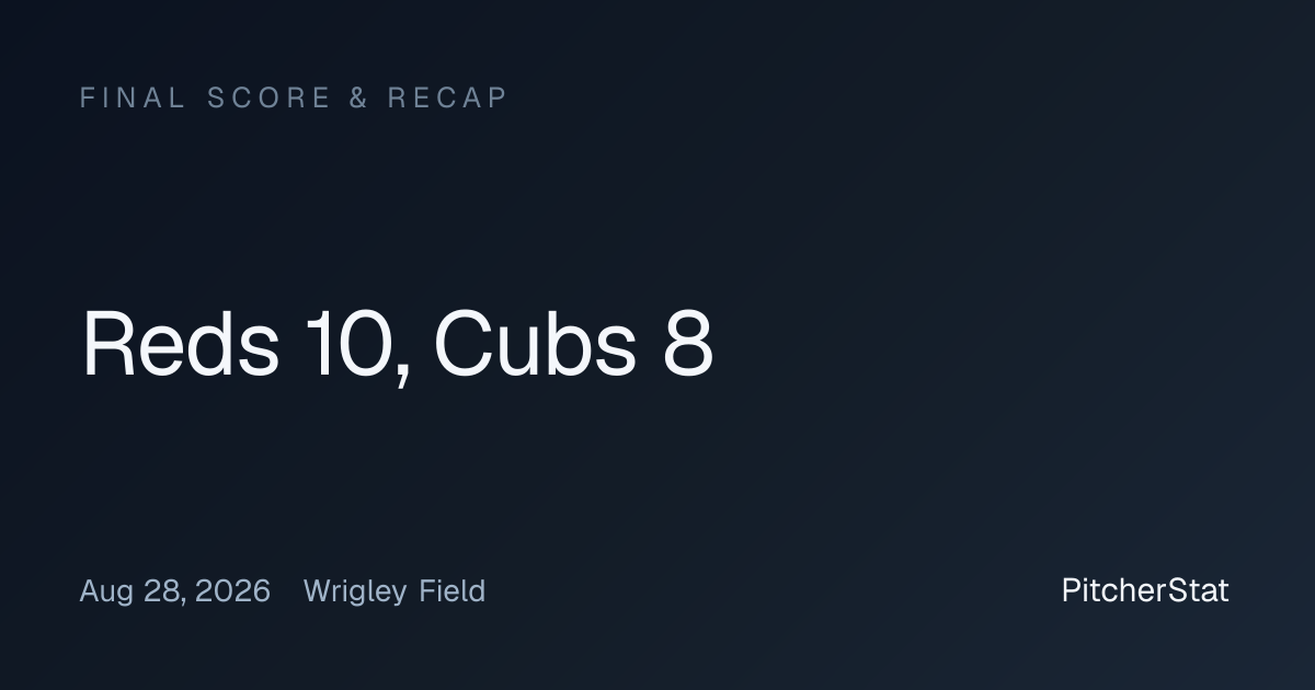 Reds 10, Cubs 8 — Final Score, Aug 28, 2026 | PitcherStat