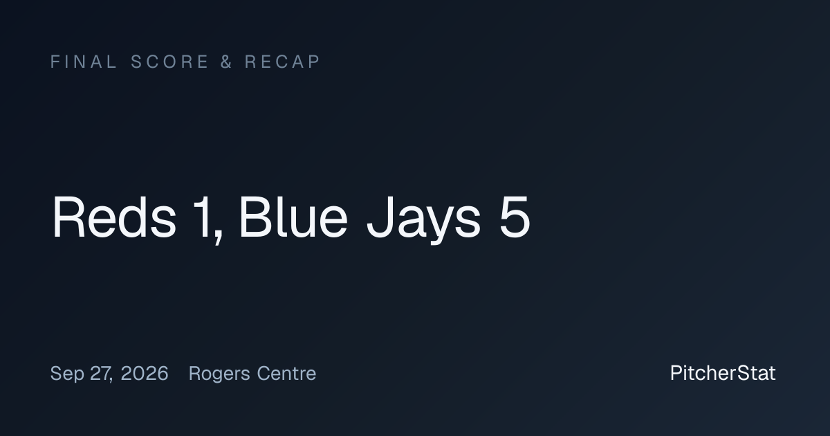 Reds 1, Blue Jays 5 — Final Score, Sep 27, 2026 | PitcherStat