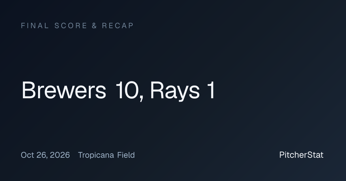 Brewers 10, Rays 1 — Final Score, Oct 26, 2026 | PitcherStat
