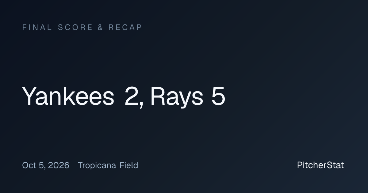 Yankees 2, Rays 5 — Final Score, Oct 5, 2026 | PitcherStat