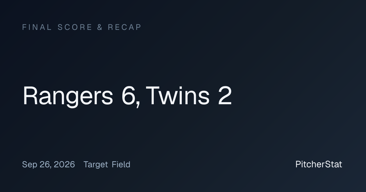 Rangers 6, Twins 2 — Final Score, Sep 26, 2026 | PitcherStat